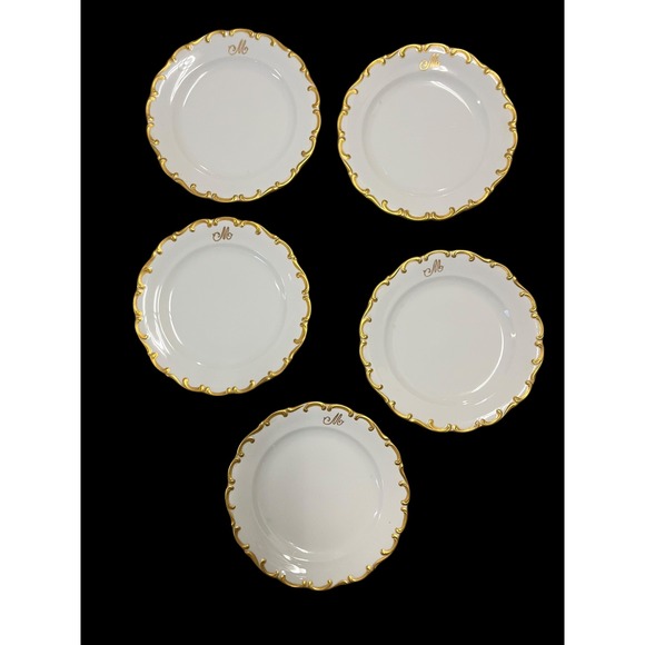 Schumann Arzberg Other - Schumann Arzberg Bavaria White Elegance Gold Encrusted Monogram Plates Set of 5